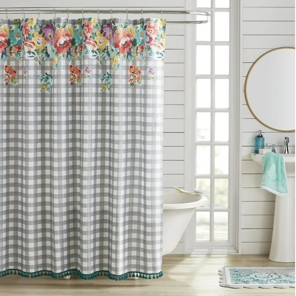 The Pioneer Woman‎ Sweet Romance Gingham Floral Cotton-Rich Shower Curtain